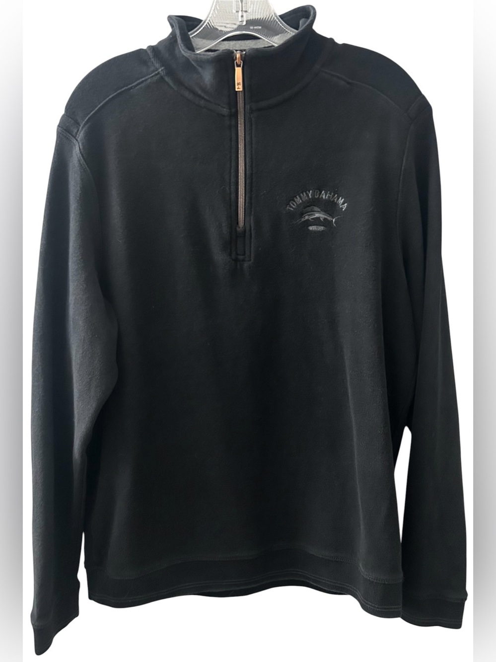 Tommy Bahama Relax Men’s Small Black 1/4 Zip Cotton Sweater Marlin Pullover